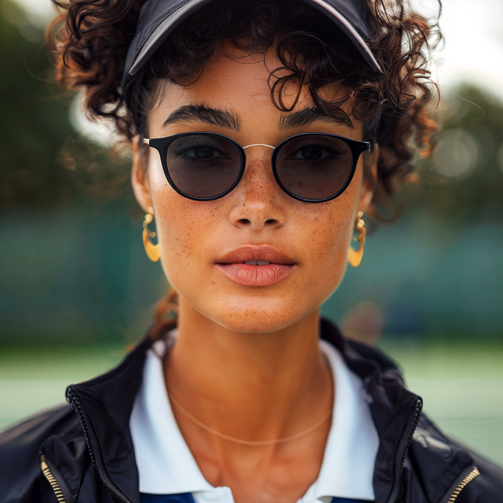 mannequin virtuel IA femme portant une tenue de tennis lifestyle