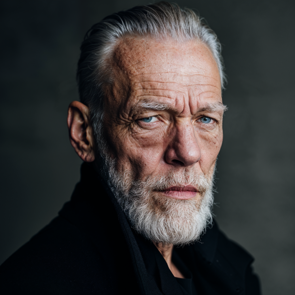 portrait mannequin virtuel IA homme senior studio mode premium